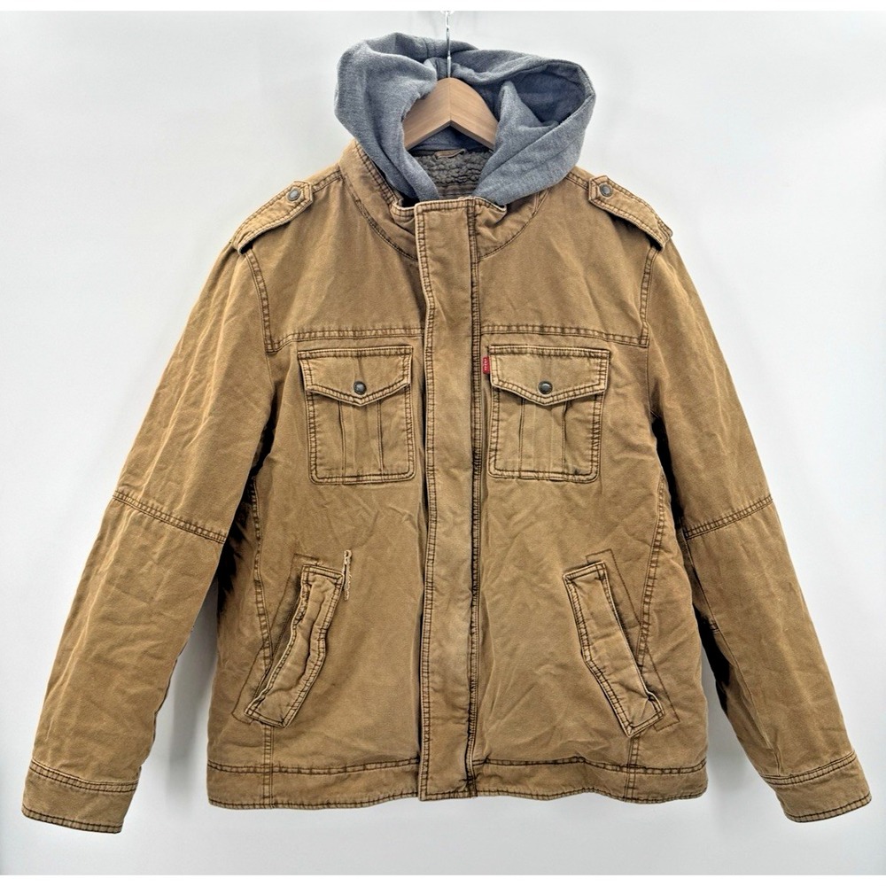 Levis Jacket Mens Commuter Trucker Jacket Coat XL Hood Sherpa Lined Grunge